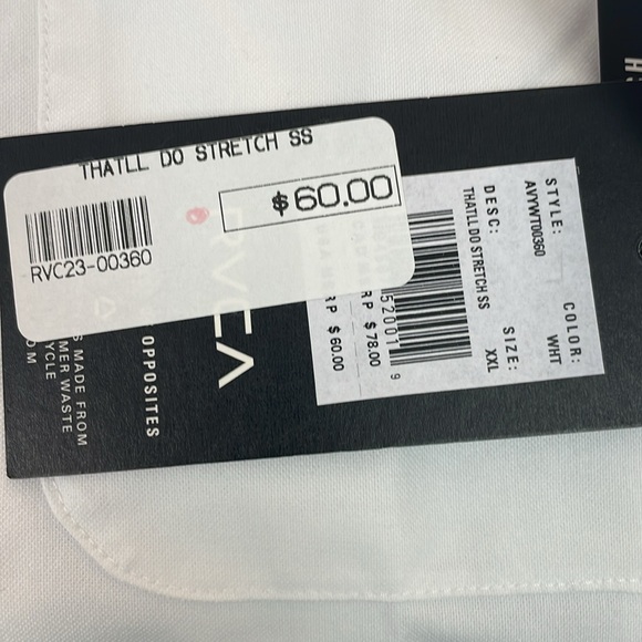 RVCA That’ll Do Stretch SS button down shirt. White. XX Large slim fit. NWT - Picture 6 of 7